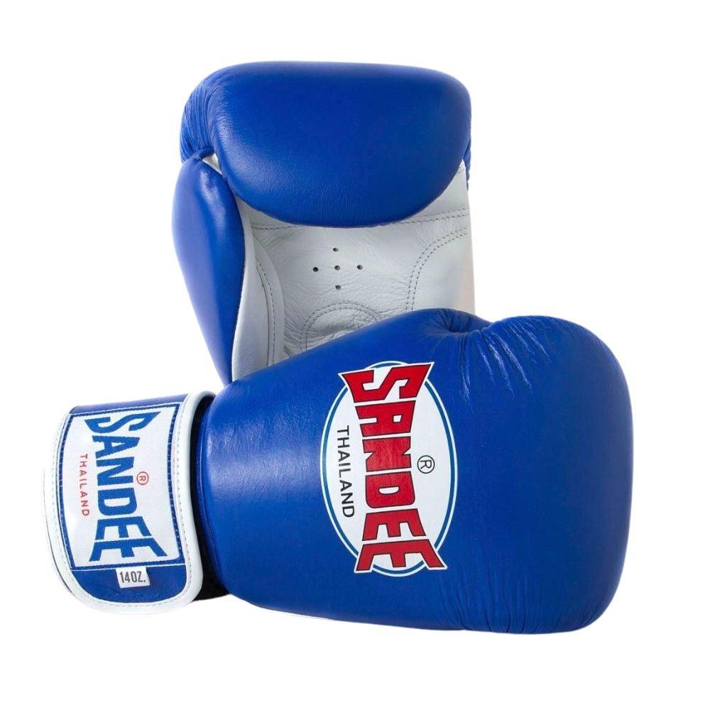 Sandee Authentic Leather Boxing Gloves Blue White Fight Equipment UK FEUK