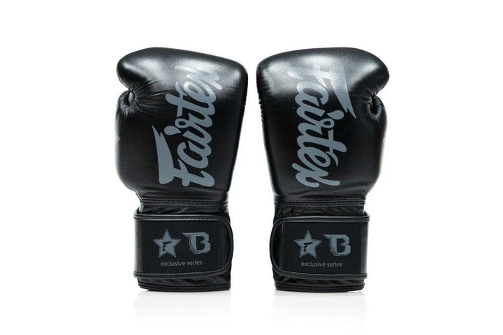 Fairtex x Booster Muay Thai Boxing Gloves - Black/Grey-FEUK