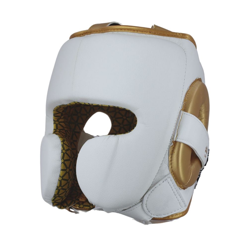 Playerz Power Head Guard - White/Gold-Playerz Boxing