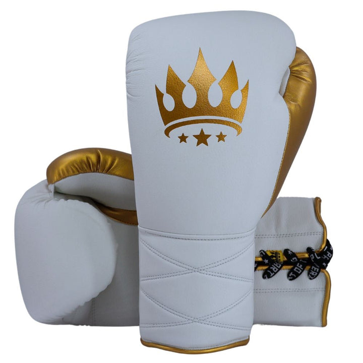 Playerz Power Lace Boxing Gloves - White/Gold-Playerz Boxing