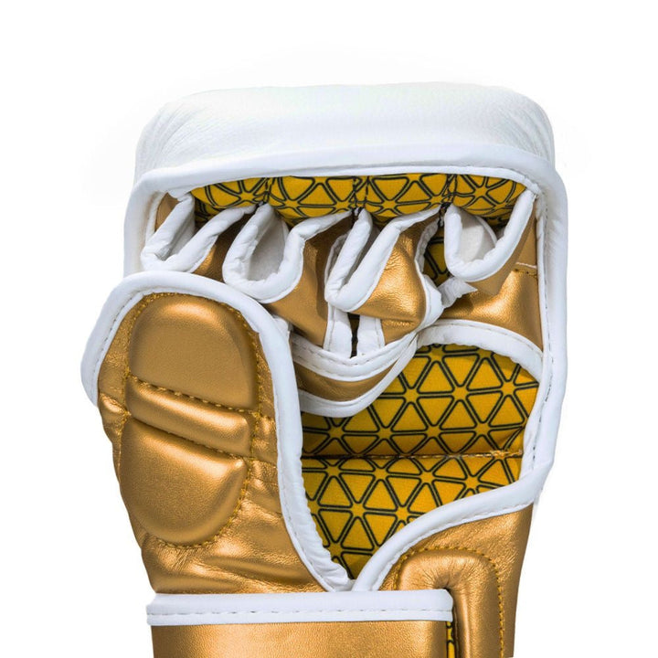 Playerz Power MMA Sparring Gloves - White/Gold-Playerz Boxing