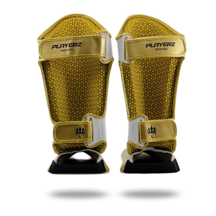 Playerz Power Shin Guards - White/Gold-Playerz Boxing