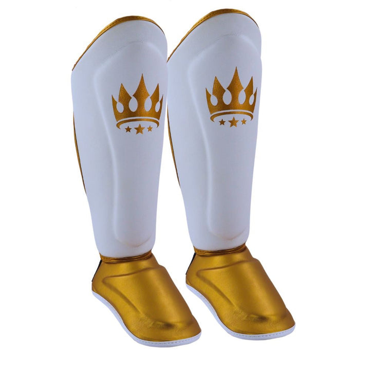 Playerz Power Shin Guards - White/Gold-Playerz Boxing