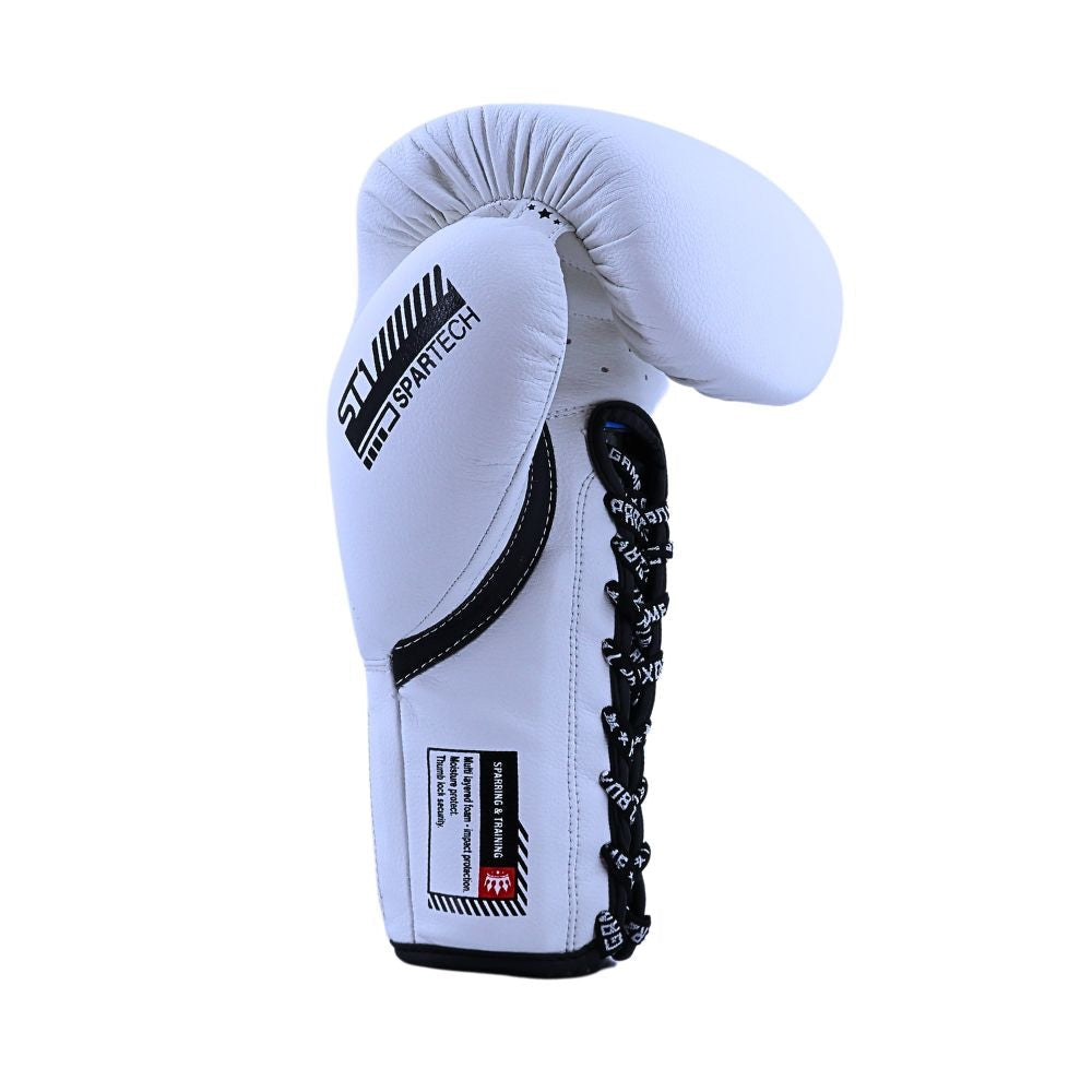 Playerz SparTech Lace Boxing Gloves - White/Black-Playerz Boxing