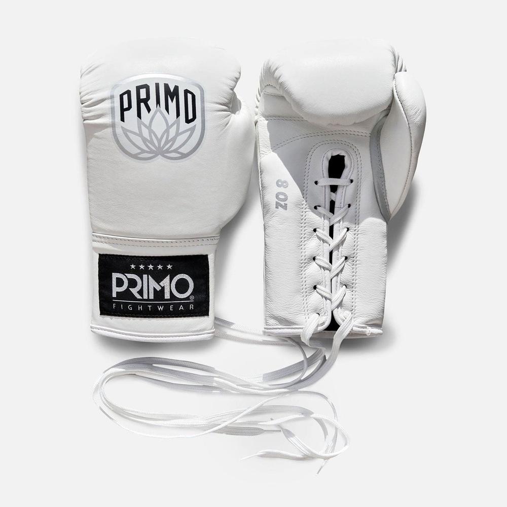 Primo Pro Lace-Up Boxing Gloves - White-Primo