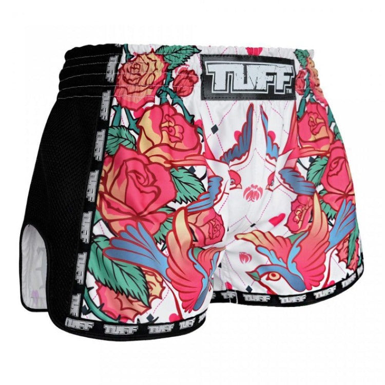 TUFF Retro Muay Thai Shorts - White Roses