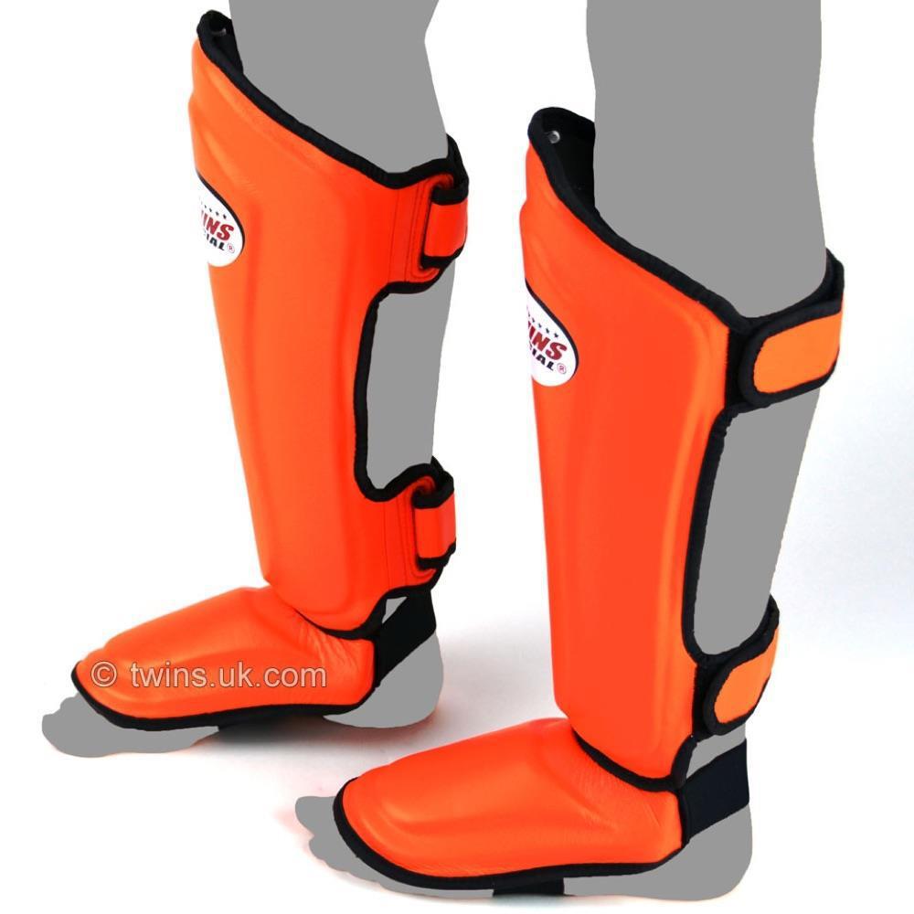 Twins Double Padded Shin Guards - Orange-FEUK