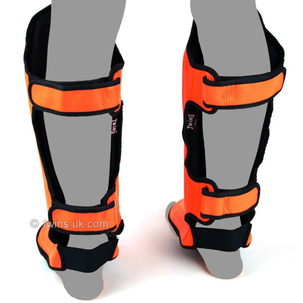 Twins Double Padded Shin Guards - Orange-FEUK