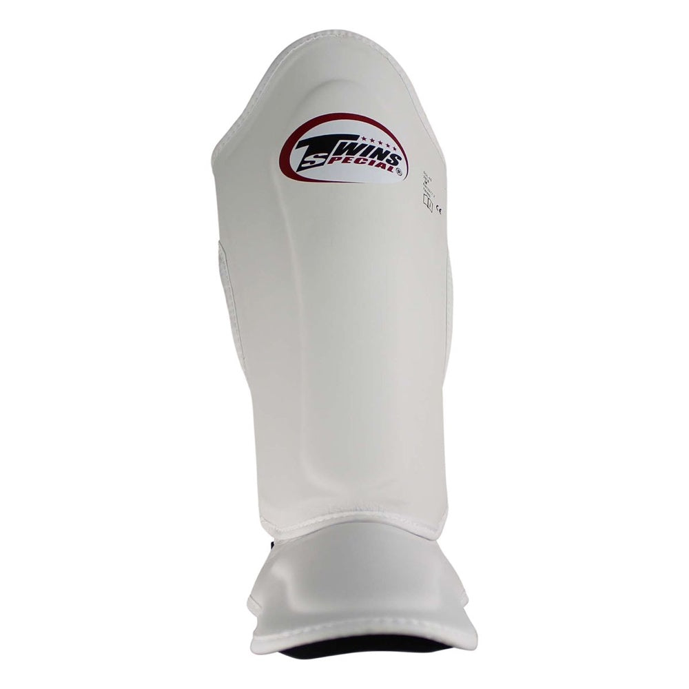 Twins Double Padded Shin Guards - White (White Piping)-Twins