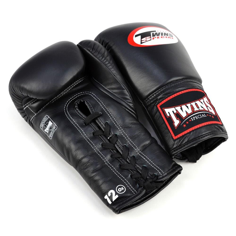 Twins Lace Up Boxing Gloves - Black-Twins