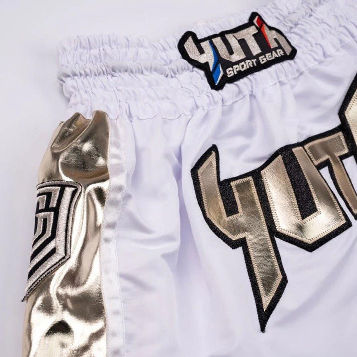 Yuth Hologram Muay Thai Shorts - White/Gold-Yuth Sport Gear