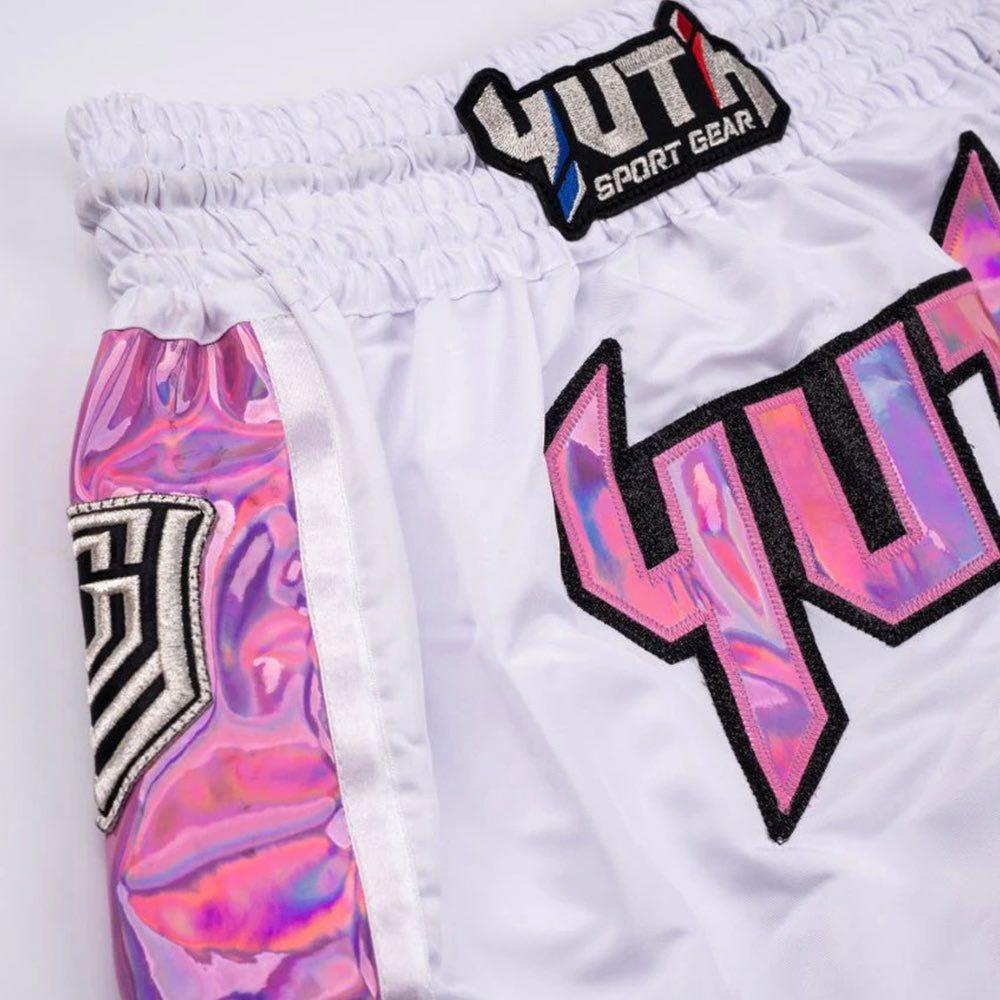 Yuth Hologram Muay Thai Shorts - White/Pink-Yuth Sport Gear